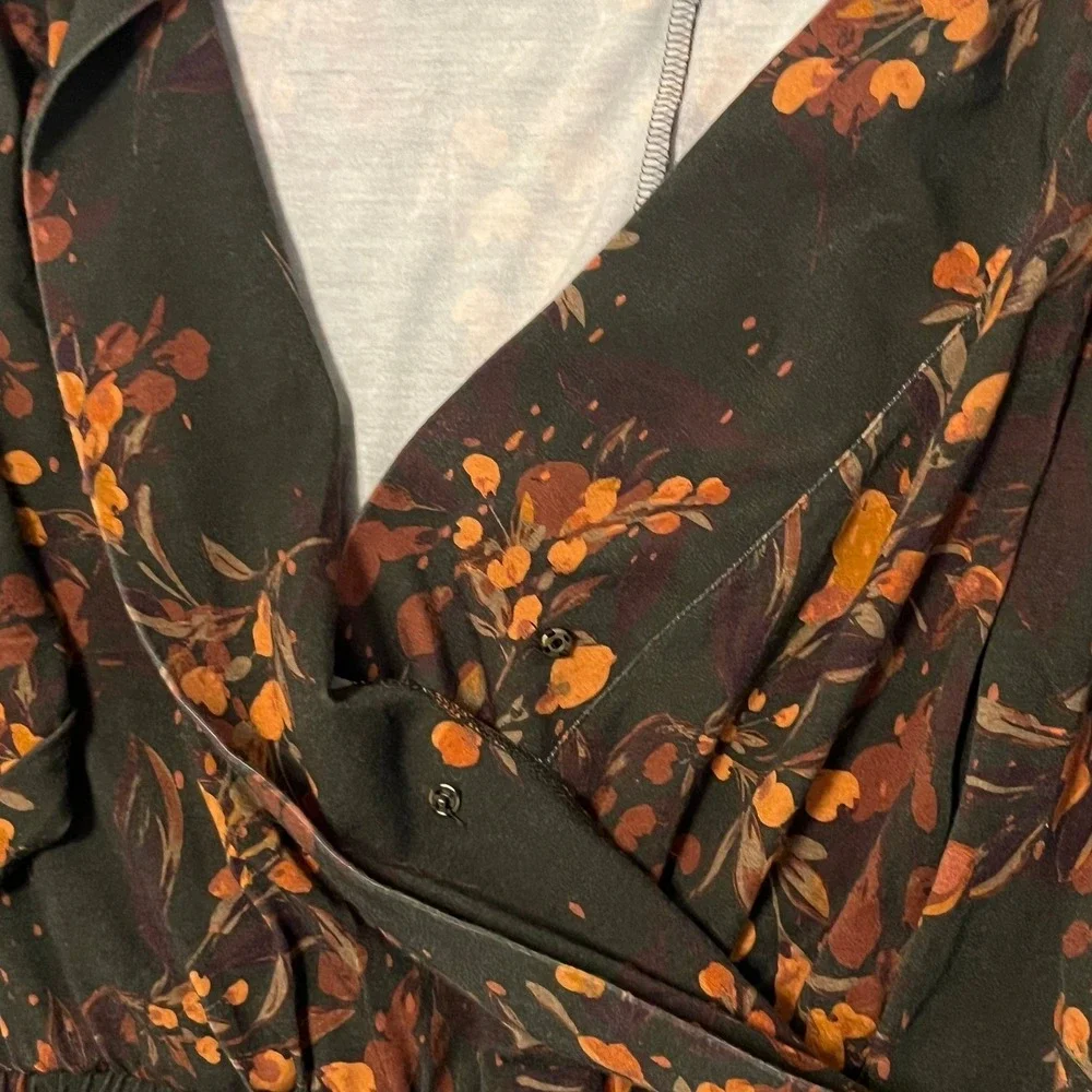 Garnet Hill Faux Wrap Maxi Dress Brown Floral Stretch Jersey V Neck Womens Large - Picture 12 of 12